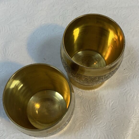 2 Indian Art Villa Decorative Brass Cups - Picture 5 of 14